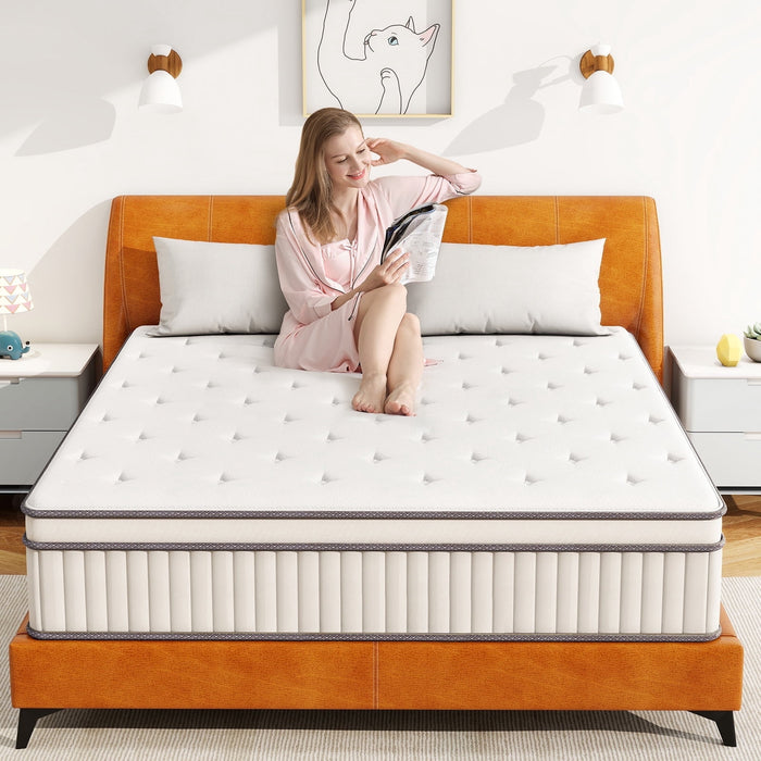 Taoset Queen Mattress 12 Inch Hybrid Mattress in a box, Gel Memory Foam and Spring Mattress Support and Pressure Relief , Medium Firmness,White