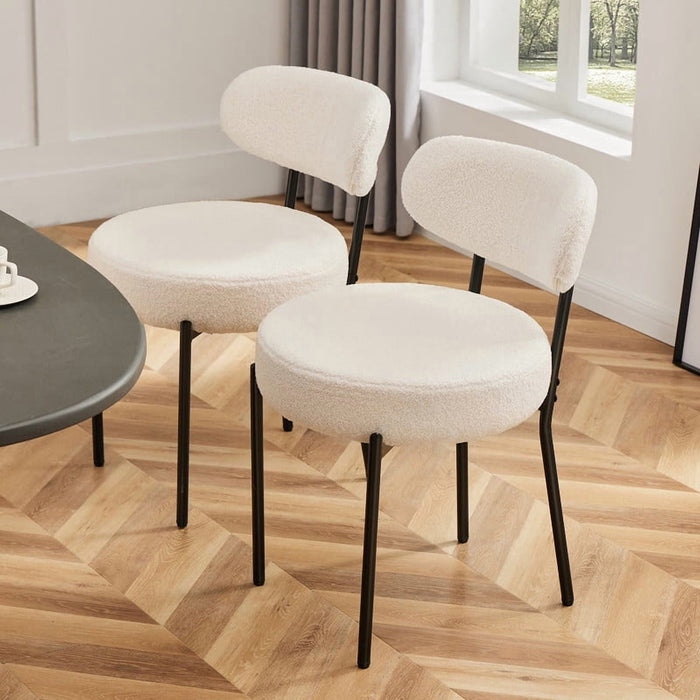 Nextay Set of 2 Mid-Century Modern Dining Chairs, Upholstered Round Backrest with Soft Boucle Fabric, Beige for Kitchen, Living Room, or Vanity