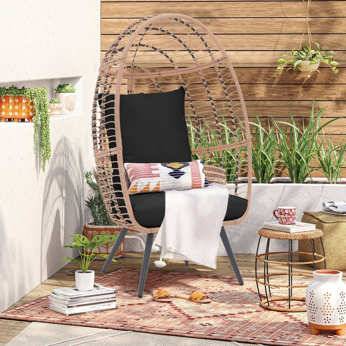 Betcozy Wicker Egg Chair Outdoor Rattan Patio Chair with Cushion,Oversized Patio Lounge Chairs with Cushion Egg Basket Chair, Egg Seat for Indoor Living Room Bedroom Outside Patio Backyard Balcony, Black