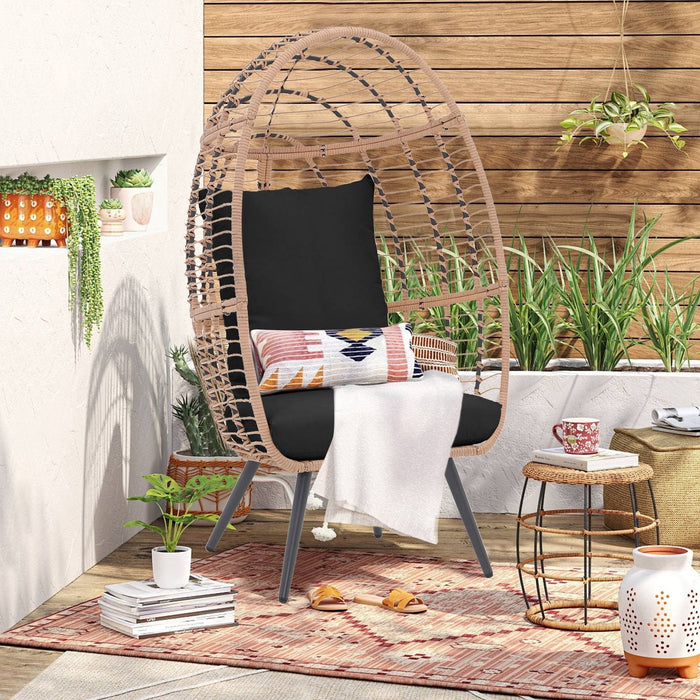 Betcozy Wicker Egg Chair Outdoor Rattan Patio Chair with Cushion,Oversized Patio Lounge Chairs with Cushion Egg Basket Chair, Egg Seat for Indoor Living Room Bedroom Outside Patio Backyard Balcony, Black
