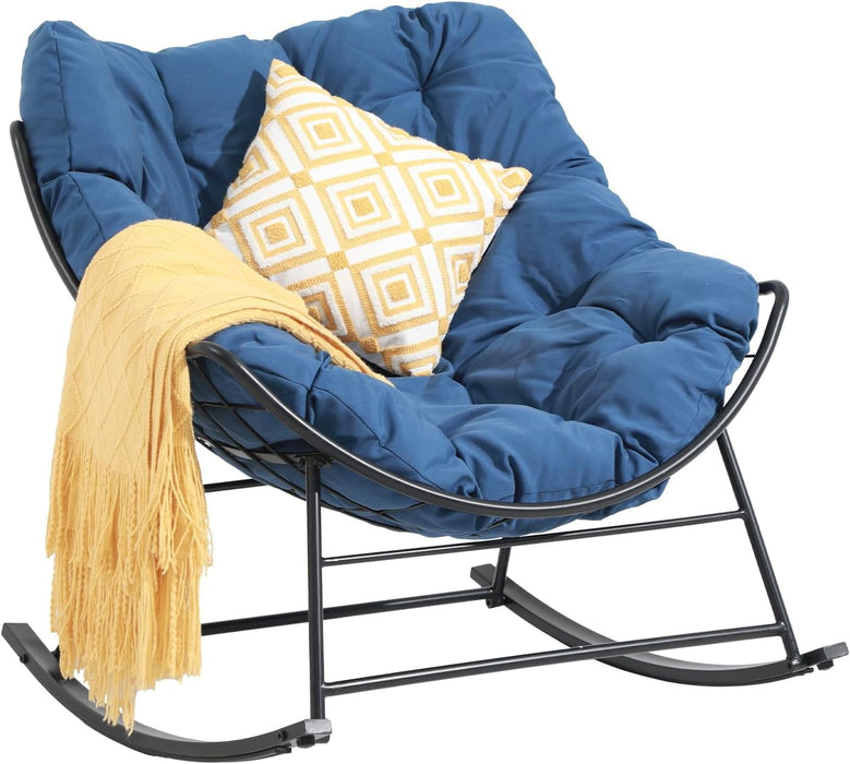 Betcozy Rocking Chair, Papasan Chair, Outdoor Patio Porch Furniture, Rattan Wicker Lounge Chair Indoor, Rocker Egg Chair, Beige