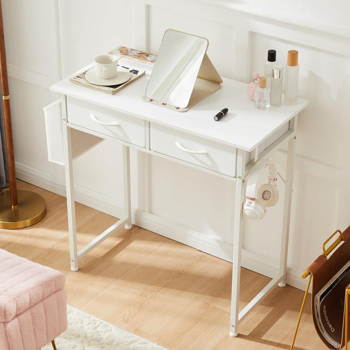 Blorly 32" Computer Desk, Small Desk with Fabric Drawers, Easy Assembly for Small Space, Bedroom, Home Office, White