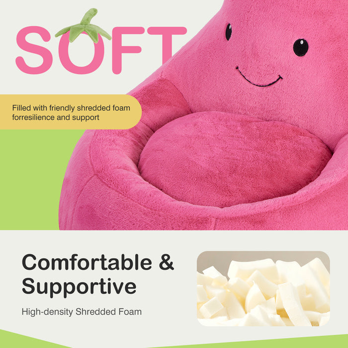 Simenmax 31'' Bean Bag Chair, Plush Rabbit Fur L-Shape Lounger, Washable Stuffed Sofa for Living Room, Bedroom & Reading Nook,Rose Red