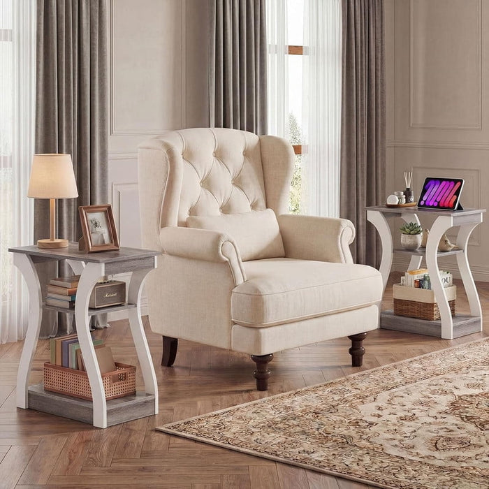 Nextay 2PCS Nightstand with Charging Station, 3-Tier Narrow End Table for Small Spaces, Bedside Shelf with USB & Type-C Ports, White