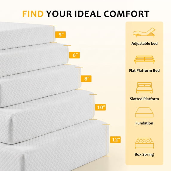 Beddle 5/6/8/10/12 Inch Size Mattress, Cooling Green Tea Gel Memory Foam Mattress in a Box, Medium Firm Support, Pressure Relief & Cooling Sleep Surface, CertiPUR-US Certified