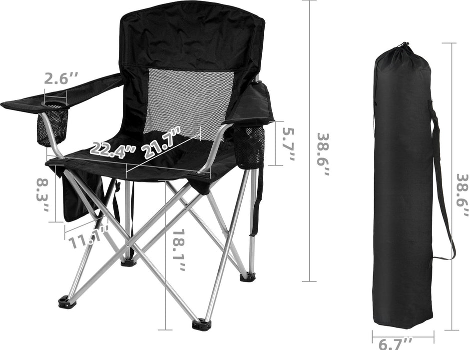 Simenmax Folding Camping Chair Recliner - Portable Outdoor Chair with Mesh Back, Cup Holder & Storage for Beach, Lawn, Camping，Black