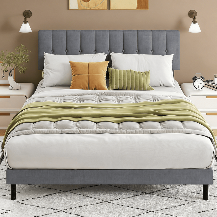 Taoset Full Size Upholstered Platform Bed Frame with Adjustable Headboard - No Box Spring Needed, Grey