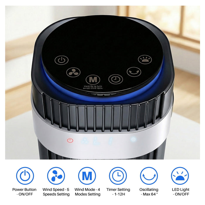 Beddle Tower Fan for Home, 36" Standing Floor Fan with Remote, Bladeless Fan Cold Air Quiet, 5 Speeds, 4 Modes, LED Display