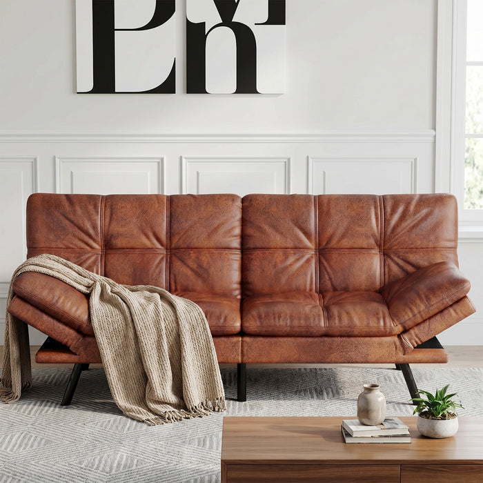 71" PU Leather Sofa Bed, Foldable Convertible Lounge Chair, Perfect for Living Room, Office and Apartment, Brown