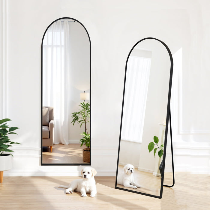 Blorly 59"x16" Arched Full Length Mirror, Floor Mirror with Stand, Freestanding, Wall Mounted, Arched-Top Full Body Mirror for Bedroom, Dressing Room -Black