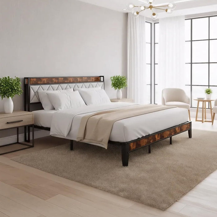 Taoset Smart Storage Bed Frame with Charging Station & Upholstered Headboard - King Size, No Box Spring Needed