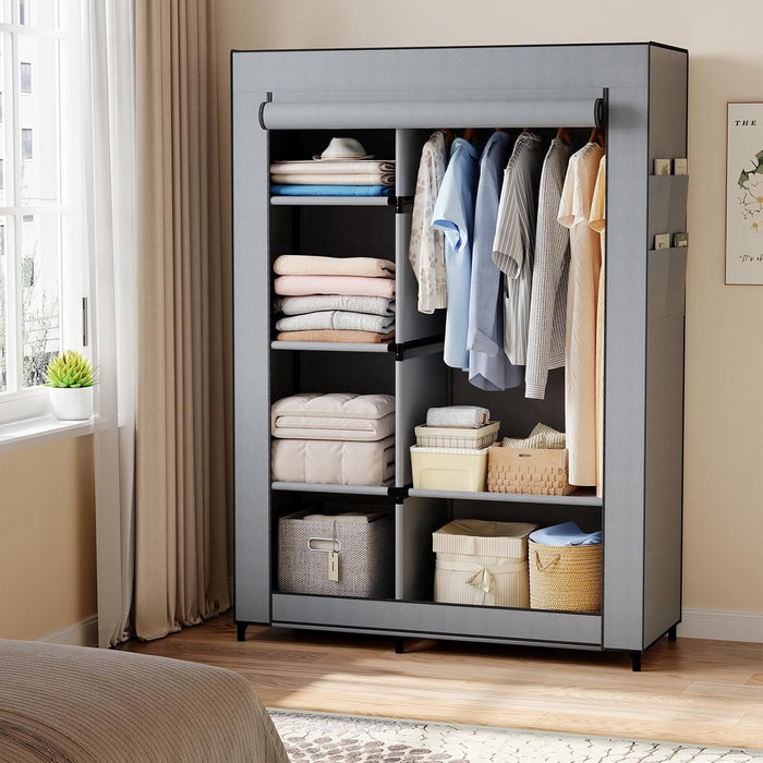 Taoset Portable Closet, Fabric Wardrobe, Clothes Storage Organizer, Wardrobe Closet with Shelves, Bedroom Armoire, Canvas Clothes Rack, Non-woven Fabric Cover, Heavy Duty Garment Rack, Gray