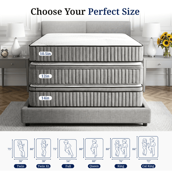 Beddle Mattress bed in a box, Beddle 12" Hybrid Memory foam Mattress, Medium Firm
