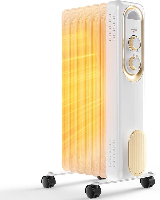 Simenmax 1500W Oil Filled Radiator Heater, Portable Electric Space Heater with Adjustable Thermostat, 3 Heat Settings, Quiet Indoor Heater for Bedroom Office, White