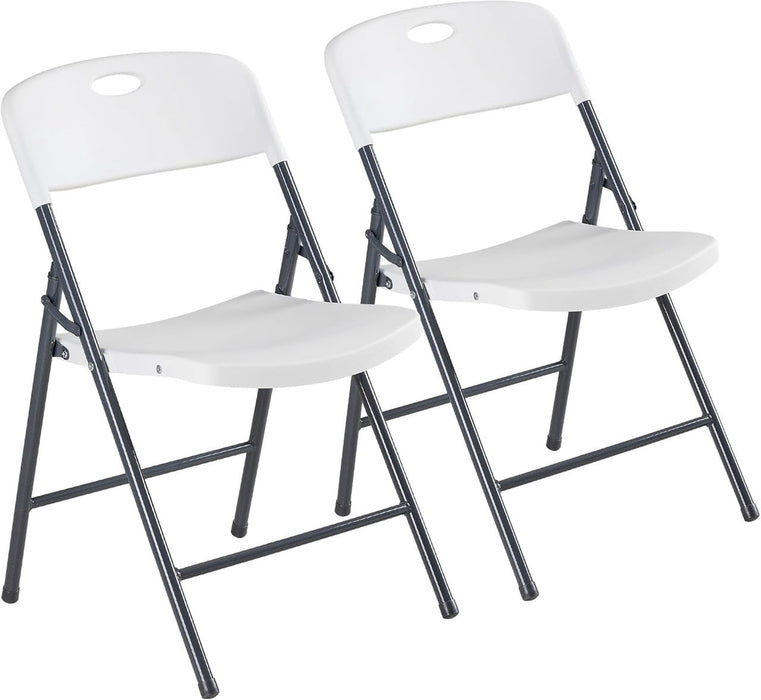 Simenmax 2 Pack Folding Chairs, Plastic Portable Dining Chiars for Home and Office, Wedding, Party, Camping,White