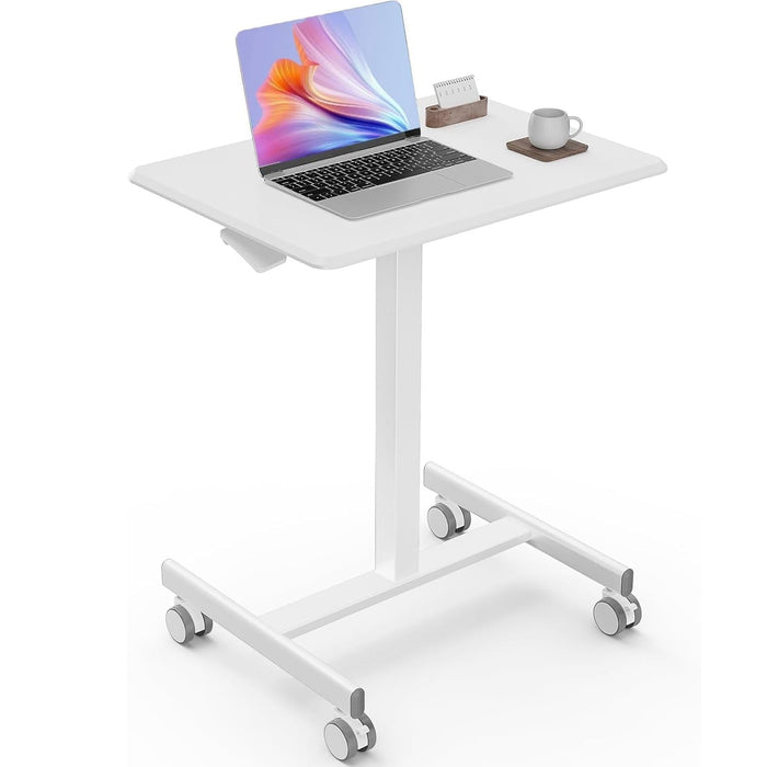 Taoset Adjustable Height Mobile Desk with Locking Casters - Portable Standing Desk for Home Office, White