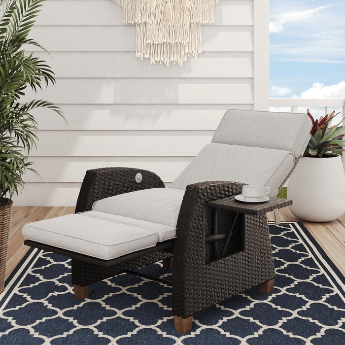 Betcozy Recliner Chair with Seat Cushion, Hand-Woven Wicker Garden Chair, Adjustable Backrest, Rattan Sun Lounger for Indoor Outdoor Use, Brown