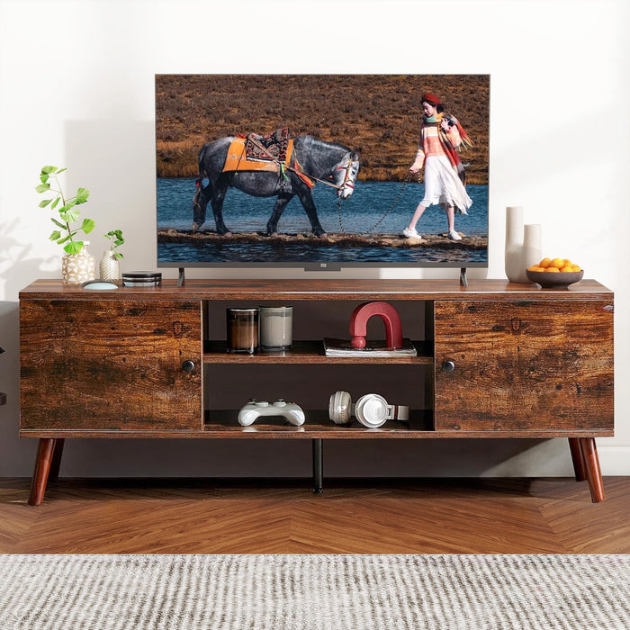 Simenmax TV Stand for 55 60 inch TV, Modern Mid Century Entertainment Center with Storage, Brown