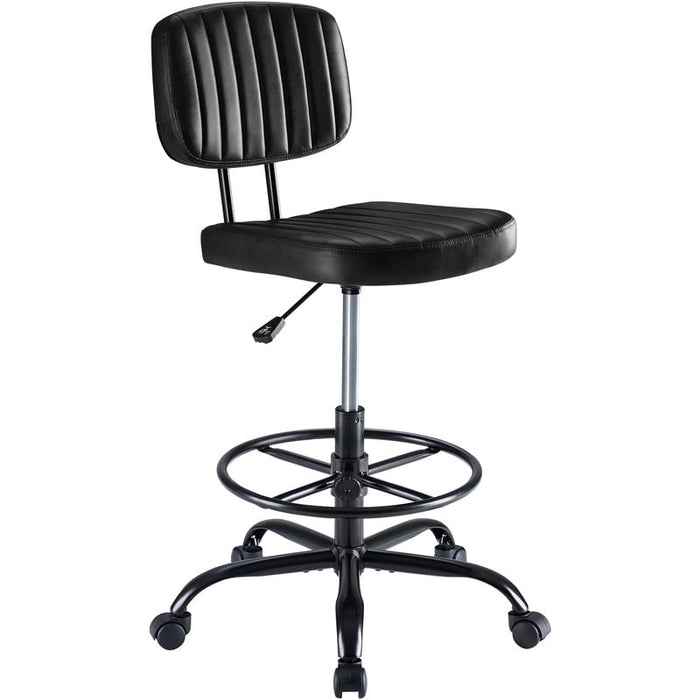 Nextay Tall Drafting Chair â€?Ergonomic Low Back Office Chair with Footrest Ring, PU Leather Standing Desk Stool, 360° Swivel Rolling Chair for Studio, Lab, Counter, Small Spaces, Black