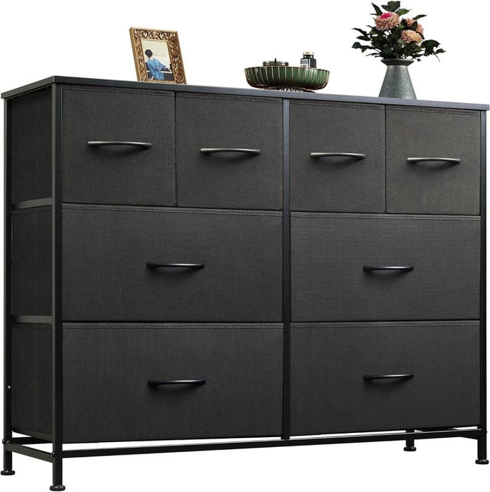 Nextay 8-Drawer Wide Dresser for Bedroom, Large Fabric Storage Tower for Living Room, Closet & Entryway Organization,Black