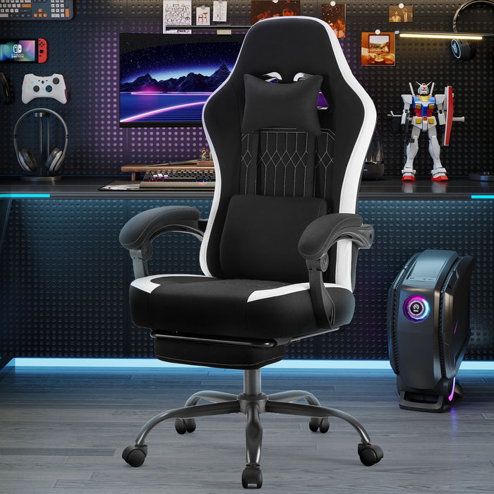 Betcozy Gaming Chair, Ergonomic Computer Chair with Footrest, Lumbar Support, Headrest, Comfy Seating with thicken cushion, Black