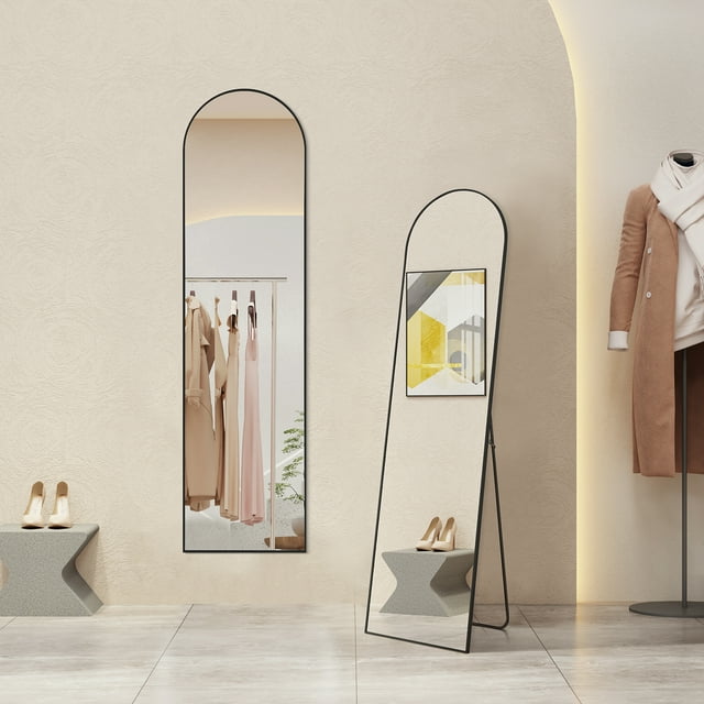 64"x21" Arched Full Length Mirror Full Body Mirror Floor Mirror Standing Hanging or Leaning Wall,Black