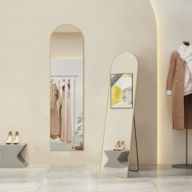 59"x16" Arched Full Length Mirror Full Body Mirror Floor Mirror Standing Hanging or Leaning Wall,Gold