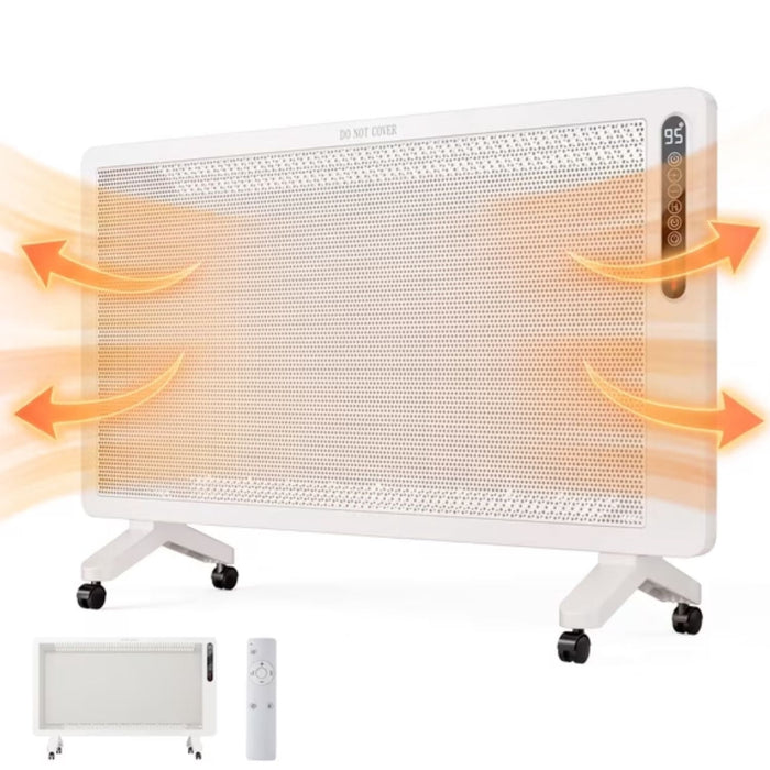Taoset 1500W Wall Mounted Electric Panel Heater with Remote, Full Mesh Front Convection Space Heater with Wheels, Quiet for Bedroom, White