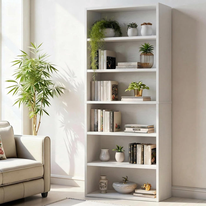 Taoset Large Bookcase, 5-Tier 63 Inch Tall Industrial Storage Wall Shelf, Display Shelf for Living room, Bedroom, White