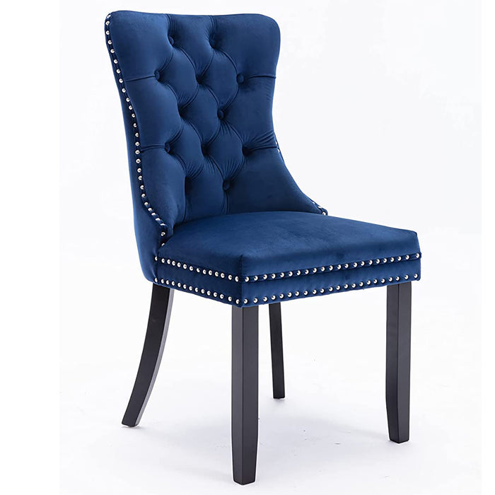 Set of 2 Dining Chairs, High End Velvet Upholstered Dining Chairs, Tufted Dining Chairs with Ring Back and Nailhead Trim-Blue