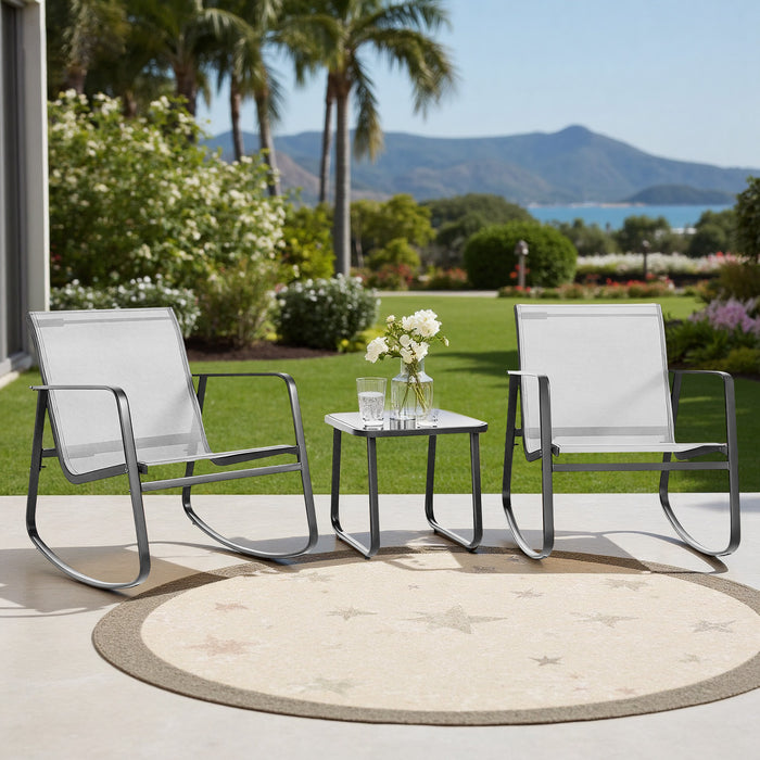 Bigleap 3-Piece Outdoor Rocking Chair Set with Table for Porch, Balcony, Poolside, Brown