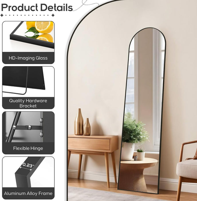 16"x59" Arched Mirror Full Length, Body Wall Mirrors with Shatter-Proof Glass, Floor Standing, Hanging or Leaning, Tall Arch Mirror with Stand Aluminum Alloy Frame for Bedroom Cloakroom