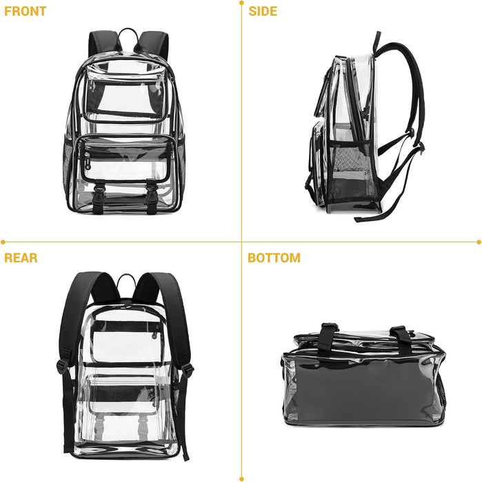 Large Clear Backpack for Boys, Cute Transparent Heavy Duty Stadium Approved PVC Kids School Book Bags With Free Pendant As Gift, Black