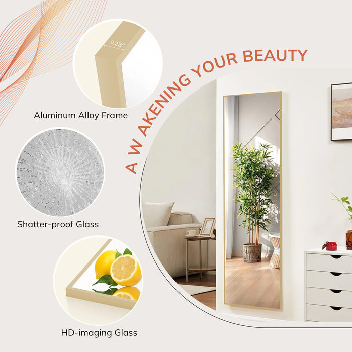 SIMENMAX Full Length Mirror, Full Body Mirror Floor Mirror Standing Hanging or Leaning Wall, Wall Mirror with Stand Aluminum Alloy Thin Frame for Bedroom Cloakroom