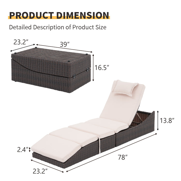 Pre-Assembled Outdoor PE Wicker Chaise Lounge, Waterprrof Patio Folding Lounge Chairs, Outside Poolside Lounger, Rattan Recliners with Adjustable Backrest for Garden, Poolside, Balcony - 2 Pack