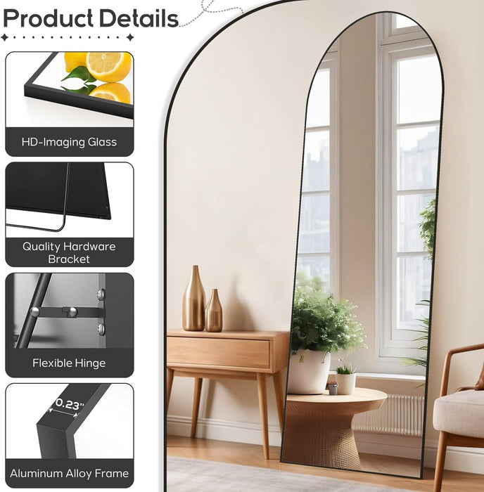 21"x64" Arched Mirror Full Length, Body Wall Mirrors with Shatter-Proof Glass, Floor Standing, Hanging or Leaning, Large Tall Arch Mirror with Stand Aluminum Alloy Frame for Bedroom Cloakroom