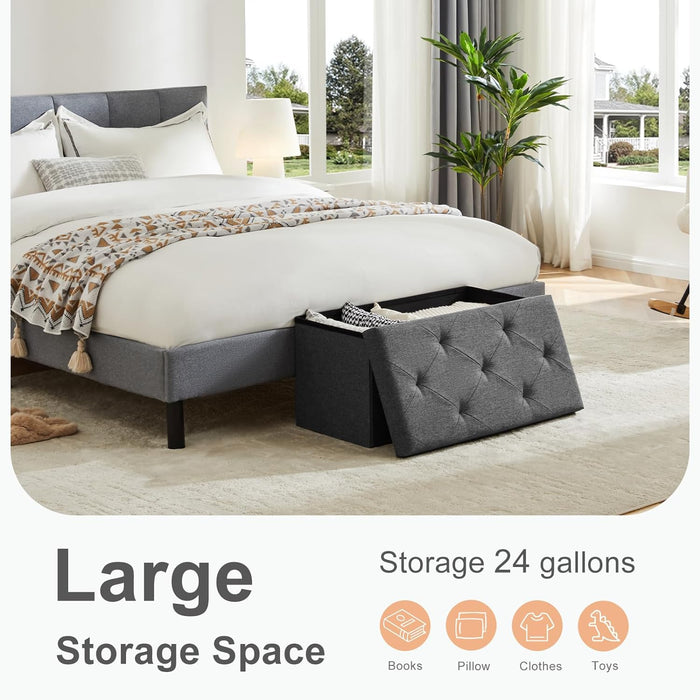 Bigleap 30 Inches Folding Storage Ottoman Bench, Large End of Bed Storage Foot Rest Stools Ottoman Storage Chest with Padded Seat for Bedroom, Living Room, Entryway, Holds up to 660 lb, Grey