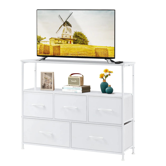 BEDDLE TV Stand with 5 Drawer Dresser for Bedroom Living Room, Fits TV up to 45 Inches