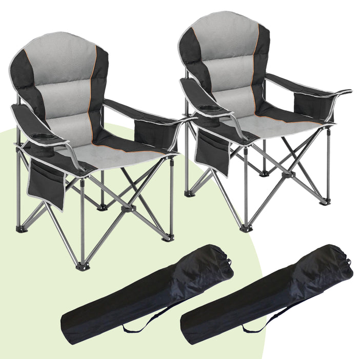 Simenmax Foldable Camping Chair Set of 2, Folding Camp Chairs for Adults, Large Portable Lawn Chair for Outdoors Fishing, Hiking, Travel, Picnic, Beach,Gray Black