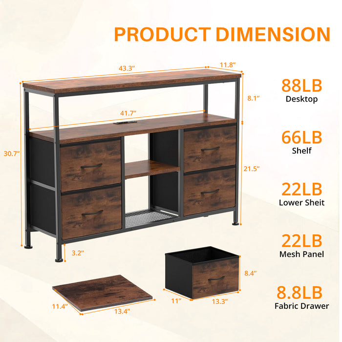 Bigleap Smart LED TV Stand with Charging Station & 4 Drawers – Fits 50 Inch TV, Adjustable Feet, Modern Media Console for Living Room & Bedroom, Brown
