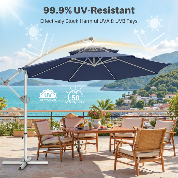 Simenmax 10FT Offset Cantilever Patio Umbrella, 2 Tiers Table Umbrella with 8 Sturdy Ribs, Market Table Parasol for Garden, Lawn, Backyard, Pool, Blue