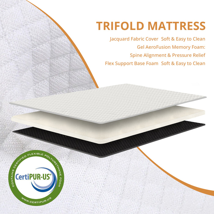 Simenmax Folding Mattress, 3 inch Tri-fold Memory Foam Mattress Topper for Camping, Foldable Mattress Topper with Washable Cover, Twin Size
