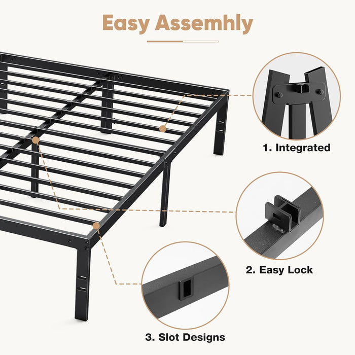 TINKLE WELL Twin/ Full/ Queen/ King Size 11.5"/14" Height Metal Platform Bed Frame with Steel Slat Support, No Box Spring Required, Under-Bed Storage, Easy Assembly, Black