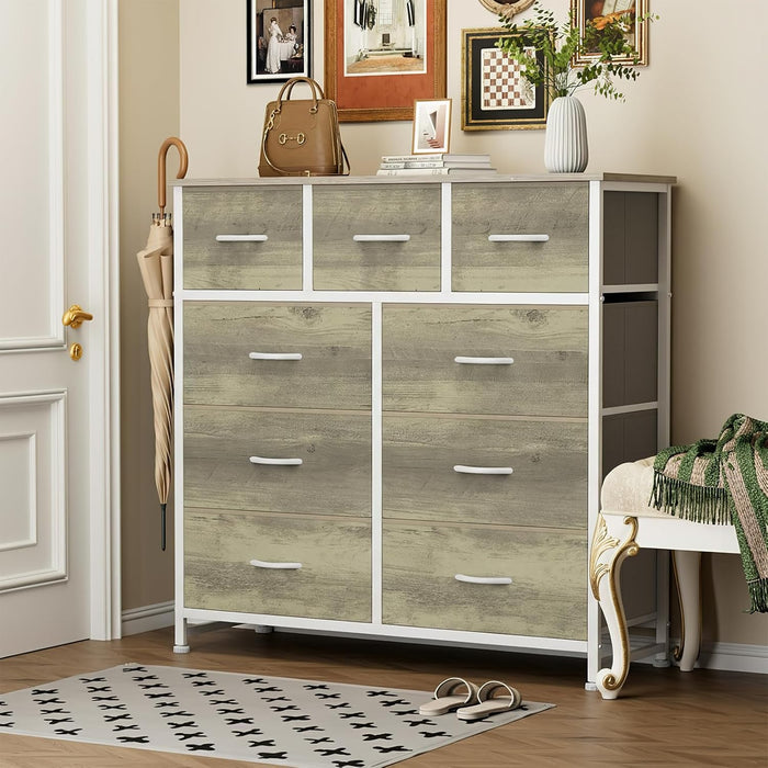 Simenmax 4/5/7/8/9Dresser, Storage Drawers with Removable Fabric Bins, Fabric Closet Chests Organizer for Bedroom, Closet, Living Room, Oak Greige