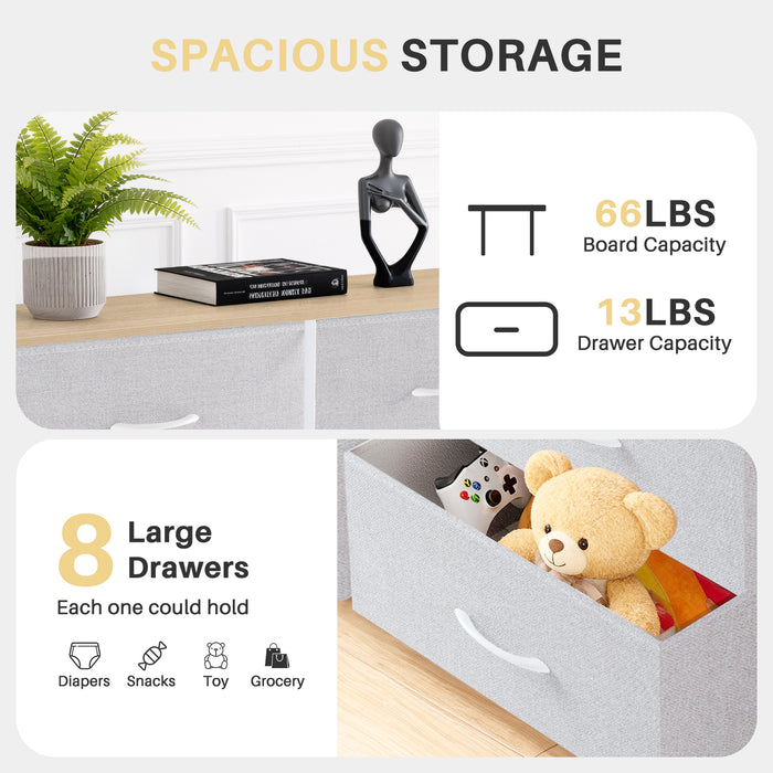 Bigleap 8-Drawer Dresser, Fabric Storage Tower for Bedroom, Hallway, Entryway, Tall Chest Organizer Unit with Fabric Bins,Light Gray