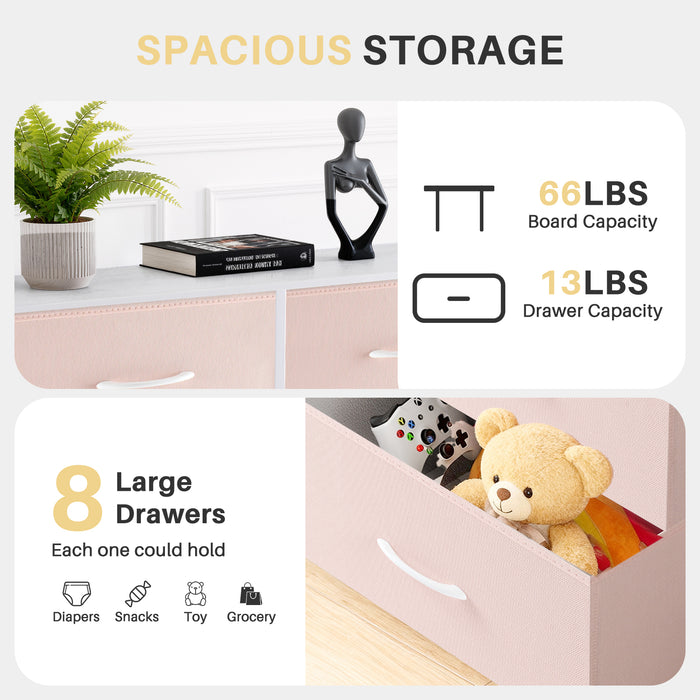 Bigleap 8-Drawer Dresser, Fabric Storage Tower for Bedroom, Hallway, Entryway, Tall Chest Organizer Unit with Fabric Bins,Pink