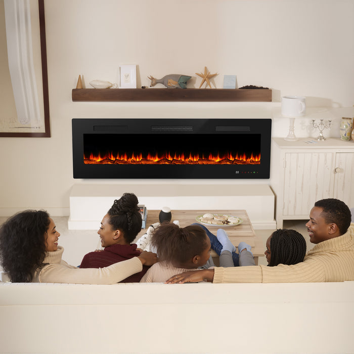 50 inch Electric Fireplace, Recessed Wall Mounted Heater with Remote Control Timer, Adjustable 13 LED Flame for Living Room and Bedroom