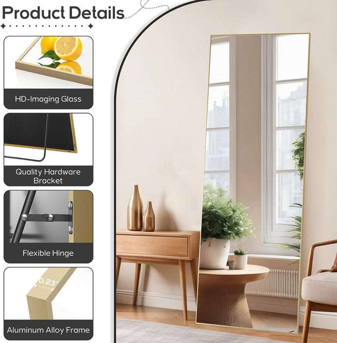 21"x64" Mirror Full Length, Body Wall Mirrors with Shatter-Proof Glass, Floor Standing, Hanging or Leaning, Large Tall Mirror with Stand Aluminum Alloy Frame for Bedroom Cloakroom