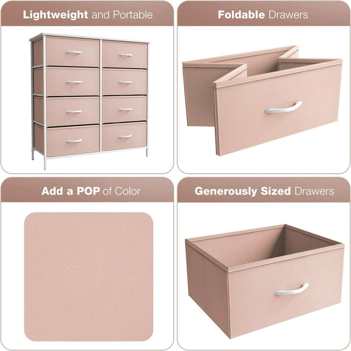 Simenmax 4/5/7/8/9Dresser, Storage Drawers with Removable Fabric Bins, Fabric Closet Chests Organizer for Bedroom, Closet, Living Room, Pink