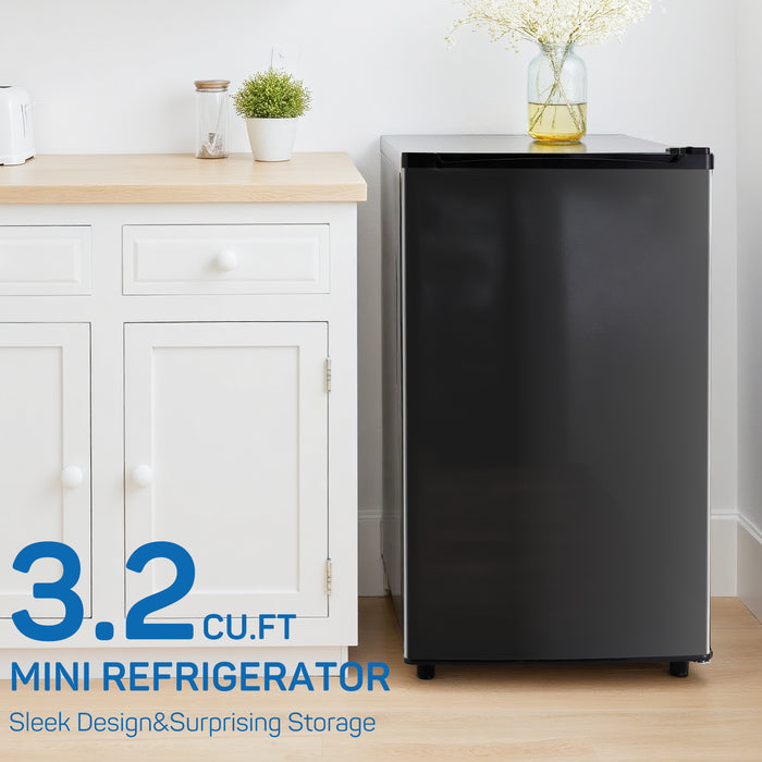 Sybels 3.2 Cu.Ft Mini Fridge with Freezer, Compact Single Door, Adjustable Thermostat & Low Noise, Perfect for Bedroom, Dorm, Office, Black